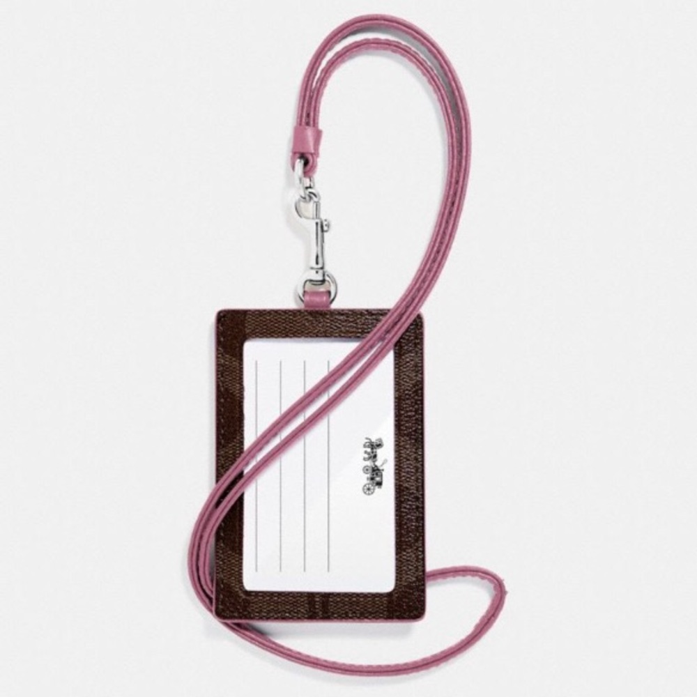 $39💋New Coach Brown/Azalea/Silver ID Holder - Picture 2 of 6